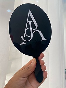 Espelho de mão com Monograma do Logotipo - Preto  e Dourado