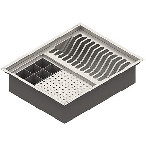 Escorredor Aço Inox Calha Úmida Quadrada Bancada 3 Módulos