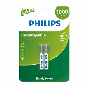 Pilhas Recarregável Palito Philips Aaa 1000mah Kit com 2 un