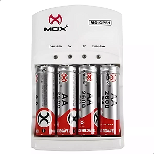 Carregador de pilhas Recarregavel MOX Bivolt super rapido