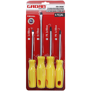 Jogo de Chaves Gadan 4 Peças - Fenda e Philips