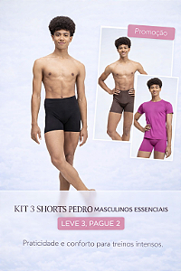 KIT 3 SHORTS PEDRO MASCULINOS ESSENCIAIS – LEVE 3, PAGUE 2