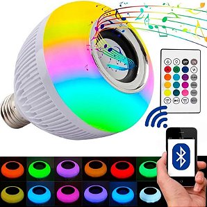 LAMPADA DE LED CAIXA ACUSTICA MUSICAL BLUETOOTH LED RGB CONTROLE REMOTO