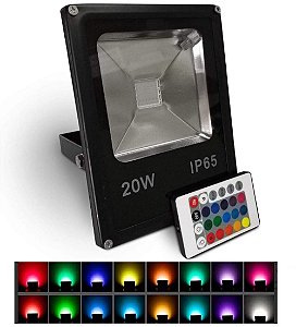 REFLETOR SUPER LED 20W RGB COLORIDO BIVOLT COM CONTROLE