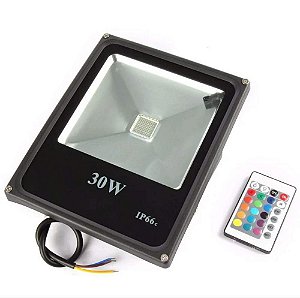 REFLETOR LED RGB COLORIDO 30W BIVOLT COM CONTROLE 30W-RGB-T