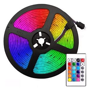 FITA DE LED COM CONTROLE 5050 RGB IP66 SILICONADA