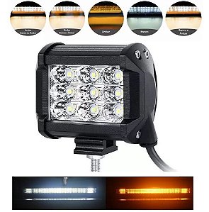 BARRA DE LED 12V-60V 36W 10CM BICOLOR BRANCO LARANJA STROBO CAMINHAO BARCO JEEPE 4X4 TRATOR OFF ROAD