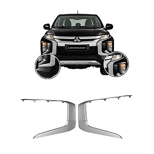 KIT 04 FRISOS / MOLDURA INFERIOR CROMADA PARACHOQUE DIANTEIRO MITSUBISHI L200 TRITON SPORT 2020 2021 2022 2023