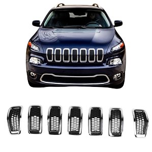 KIT 07 UND GRADE CROMADA PARACHOQUE DIANTEIRO JEEP CHEROKEE 2014 2015 2016