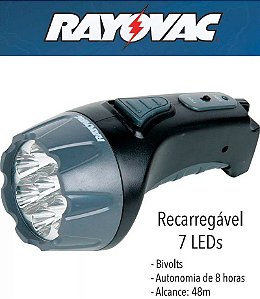 LANTERNA RECARREGAVEL 7 LEDS BIVOLT RAYOVAC