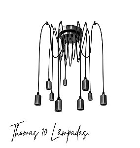 Lustre Para 10 Lâmpadas Pendente Preto - Thomas Edison