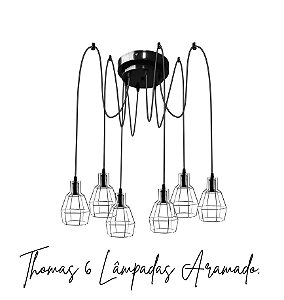 Lustre Para 6 Aramado Lâmpadas Pendente Preto - Thomas Edison