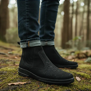 Bota Masculina Casual Cor Preto Botina Couro Nobuck Legitimo Original Solado Borracha Costurado Botinha Country Resistente Forte Referencia 2520 Marca Campolina