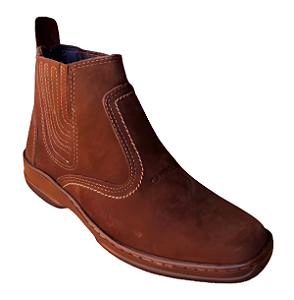 Bota Botina Masculina Casual Cor Marrom Couro Nobuck Legitimo Original Solado Borracha Costurado Botinha Country Resistente Resistente Forte Referencia 2520 Marca Campolina