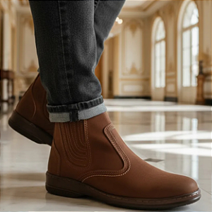Bota Masculina Casual Cor Marrom Couro Nobuck Legitimo Original Botina Solado Borracha Costurado Botinha Country Resistente Resistente Forte Referencia 2520 Marca Campolina