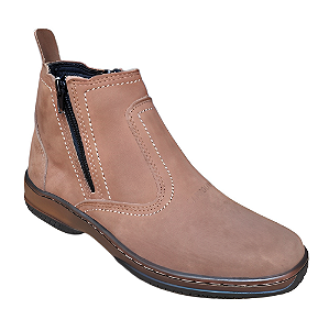 Bota Masculina Casual Cor Marrom Claro Com Ziper Fecho Couro Legitimo Original Botina Solado Borracha Costurado Botinha Country Resistente Forte Referencia 2520 Marca Campolina