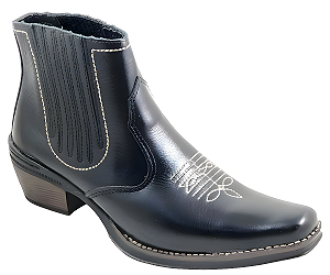Bota Country Cowboy Vaquejada Cavalgada Masculina Cor Preto Preta Botina Couro Legitimo Original Solado Borracha Salto Carrapeta Costurado 3331 Marca Campolina