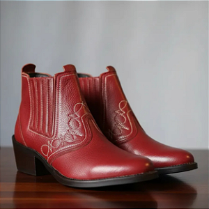 Bota Country Cowboy Vaquejada Cavalgada Masculina Cor Vermelho Vermelha Botina Couro Legitimo Original Solado Costurado 3636 Marca Campolina