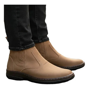 Bota Masculina Casual Em Couro Nobuck Legitimo Original Marrom Claro Cor Rato Botina Solado Costurado Resistente Forte Marca Campolina
