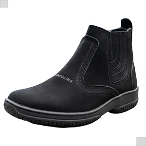 Bota Masculina Casual Em Couro Nobuck Legitimo Original Cor Preto Preta Solado Borracha Costurado Botina Marcar Campolina Forte Resistente