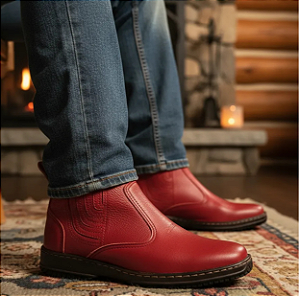 Bota Casual Social Cor Vermelha Couro Legitimo Solado Costurado Botina Marca Campolina Leve Macia Resistente Referencia 2520
