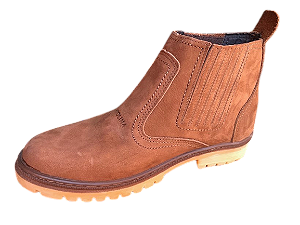 Bota Masculina Casual Estilo Coturno Sem Cadarço Em Couro Nobuck Legitimo Original Cor Marrom Claro Solado Borracha Latex Costurado Botina Para Trilha Mato Fazenda Sitio Dia a Dia Cidade Botinha Forrada Confortavel Referencia 2080 Marca Campoli