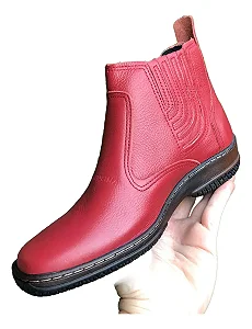 Bota Casual Social Cor Vermelha Couro Legitimo Solado Costurado Botina Marca Campolina Leve Macia Resistente Referencia 2520