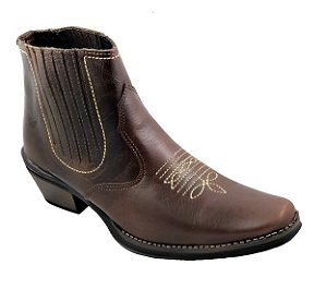 Bota Country Cowboy Vaquejada Cavalgada Masculina Cor Marrom Botina Couro Legitimo Original Solado Borracha Salto Carrapeta Costurado Botinha Social Resistente Forte Referencia 3636 Marca Campolina