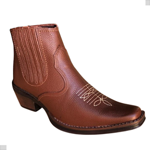 Bota Country Cowboy Vaquejada Cavalgada Masculina Cor Marrom Botina Couro Legitimo Solado Borracha Salto Carrapeta Costurado Botinha Marca Campolina