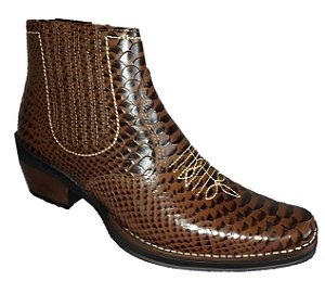 Bota Country Cowboy Vaquejada Cavalgada Masculina Cor Marrom Anaconda Couro Boi Vaca Legitimo Original Solado Borracha Costurado Botinha Social Marca Campolina