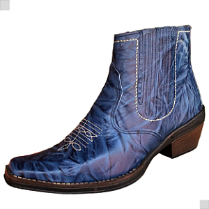Bota Country Cowboy Vaquejada Cavalgada Masculina Cor Azul Couro Legitimo Original Solado Borracha Salto Carrapeta Costurado Marca Campolina