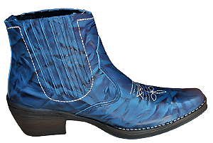 Bota Country Cowboy Vaquejada Cavalgada Masculina Cor Azul Couro Legitimo Original Solado Borracha Salto Carrapeta Costurado Marca Campolina