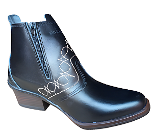 Bota Country Masculina Feminina Unissex Com Ziper Fecho Cor Preto Preta Cowboy Vaquejada Cavalgada Rodeio Em Couro Vaqueta Legitimo Original Marca Campolina Salto Carrapeta Solado Em Borracha Costurado botinha Forrada Referencia 3636