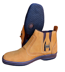 Bota Masculina Casual Social Cor Amarelo Castor Botina Couro Nobuck Legitimo Original Sapato Solado Borracha Costurado Botinha Country Resistente Forte Referencia 1020 Marca Campolina