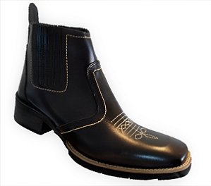 Bota Texana Country Cowboy Vaquejada Cavalgada Masculina Cor Preta Preto Couro Legitimo Original Solado Bico Quadrado Costurado Botinha Social Resistente Forte Referencia 3041 Marca Campolina