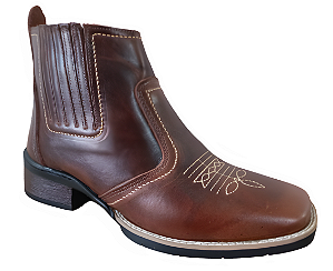 Bota Texana Country Cowboy Vaquejada Cavalgada Masculina Cor Marrom Atlanta Café Couro Legitimo Original Solado Bico Quadrado Costurado Botinha Social Resistente Forte Referencia 3041 Marca Campolina