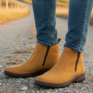 Bota Social Botina Masculina Casual Cor Amarelo Castor Com Ziper Botinha Em Couro Nobuck Legitimo Original Solado Borracha Costurado Country Resistente Forte Referencia 2220 Marca Campolina