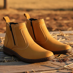 Bota Social Masculina Casual Amarelo Castor Com Zíper Couro Nobuck Legítimo Original Botina Country Solado Borracha Costurado 2220 Campolina