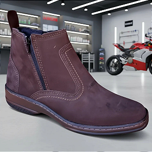 Bota Social Botina Masculina Casual Botina Cor Marrom Café Com Ziper Botinha Em Couro Nobuck Legitimo Original Solado Borracha Costurado Country