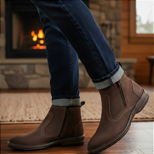 Bota Social Botina Masculina Casual Botina Cor Marrom Café Com Ziper Botinha Em Couro Nobuck Legitimo Original Solado Borracha Costurado Country Resistente Forte Modelo 2220 Marca Campolina