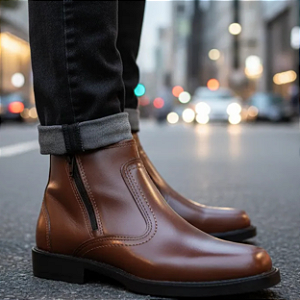 Bota Social Masculina Em Couro Legitimo Botina Com Ziper Fecho Botinha Estilo Casual Country Solado Borracha Costurado Calçado Marca Campolina