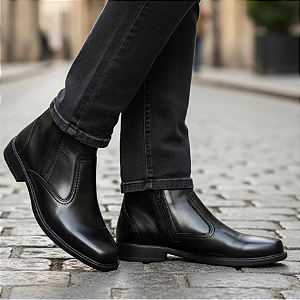 Bota Social Cor Preta Masculina Em Couro Legitimo Botina Com Ziper Fecho Botinha Estilo Casual Country Solado Borracha Costurado Calçado Marca Campolina