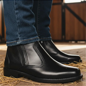 Bota Social Cor Preta Masculina Em Couro Legitimo Botina Com Ziper Botinha Estilo Casual Country Solado Borracha Costurado Calçado Marca Campolina Caçado Forte Resistente