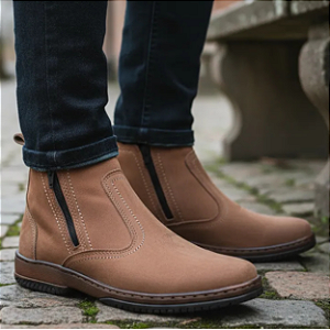 Bota Masculina Casual Cor Marrom Claro Com Ziper Fecho Couro Legitimo Original Botina Cor Marrom Claro Rato Solado Borracha Costurado Botinha Country Resistente Forte Referencia 2220 Marca Campolina