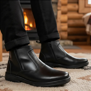 Bota Masculina Casual Cor Preto Com Ziper Fecho Couro Legitimo Original Botina Solado Borracha Costurado Botinha Country Resistente Forte Referencia 2220 Marca Campolina