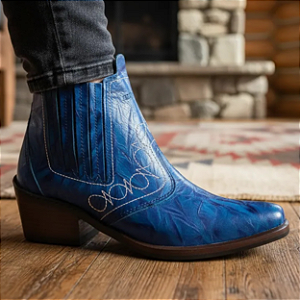 Bota Country Cowboy Sertaneja Cor Azul Vaquejada Cavalgada Peao de Rodeio Botina Em Couro Legitimo Original Marca Campolina Salto Carrapeta Solado Em Borracha Costurado Botinha Forrada Estilo Agro Agronegocio Show Fazenda Cidade