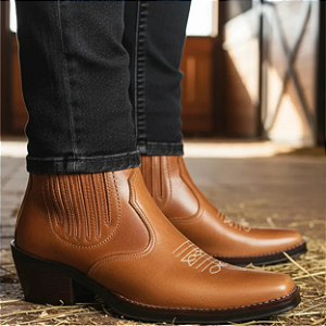 Bota Country Cowboy Sertaneja Cowboy Vaquejada Cavalgada Peao de Rodeio Botina Em Couro Legitimo Original Marca Campolina Salto Carrapeta Solado Em Borracha Costurado Botinha Forrada Estilo Agro Agronegocio Show Fazenda Cidade Roça
