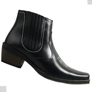 Bota Country Masculina Cowboy Sertaneja Vaquejada Rodeio Couro Legítimo Campolina 3331 Preta Solado Borracha Costurado
