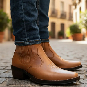 Bota Country Cowboy Sertaneja Cowboy Vaquejada Cavalgada Peao de Rodeio Botina Em Couro Legitimo Original Marca Campolina Salto Carrapeta Solado Em Borracha Costurado Botinha Forrada Estilo Agro Agronegocio Show Fazenda Cidade