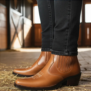 Bota Country Cowboy Sertaneja Cowboy Vaquejada Cavalgada Peao de Rodeio Botina Em Couro Legitimo Original Marca Campolina Salto Carrapeta Solado Em Borracha Costurado Botinha Forrada Estilo Agro Agronegocio Show